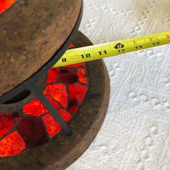 VTG 1960s Jon Matin Signed Mosaic Cork Iron Candle Warmer Trivet Stand MCM Rare - Picture 15 of 16